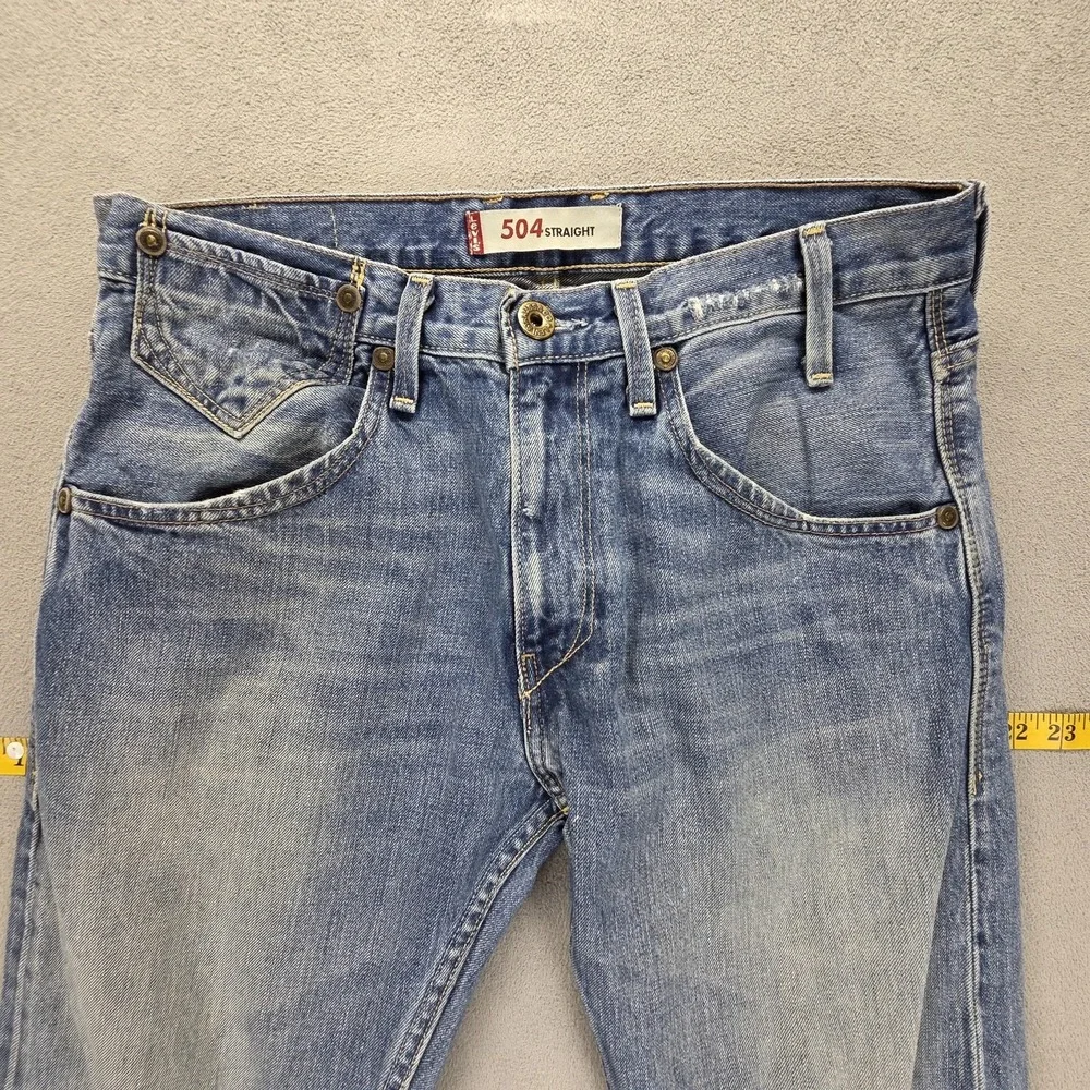 Vintage Levis 504 Jeans Mens 33x34 Blue Straight Engineered Zip Fly Honeycomb